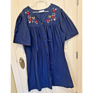 Vintage Embroidered 80’s Button Tunic Dress Kaftan Gunit Fashions Cottagecore 3X